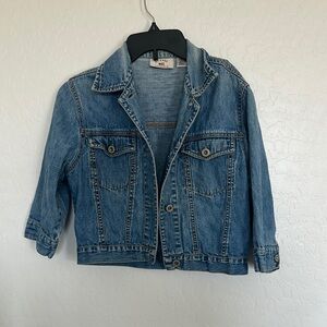 At last classic blue Jean jacket denim Cotton Womens crop biker small VTG